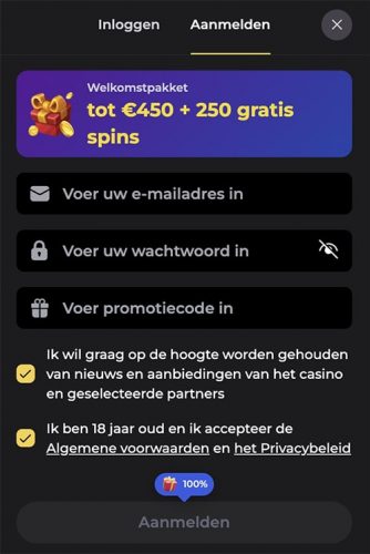 Account Aanmaken bij Vipzino